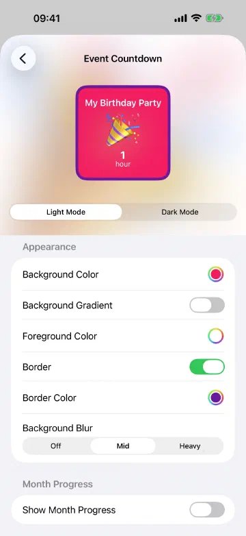 Make it yours: colours, gradients, blur effects, borders and themes for every widget.