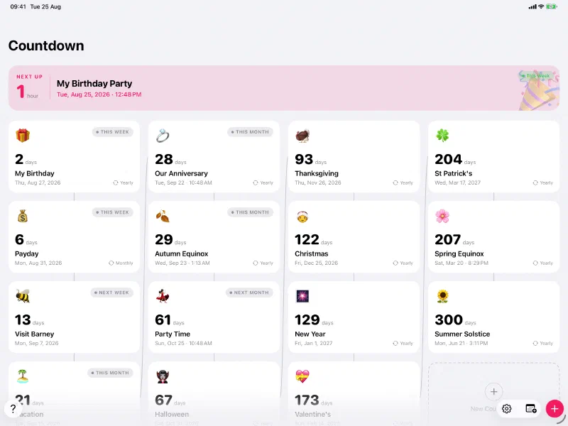 New for iOS 27: on iPad the timeline unfolds into a river of cards flowing down and across the screen.